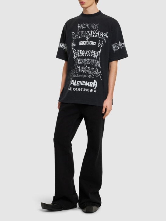 Balenciaga: T-shirt en coton imprimé logo LNY - Noir Délavé - men_1 | Luisa Via Roma