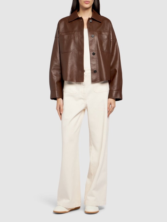 Weekend Max Mara: Buono leather shirt jacket w/ pockets - Brown - women_1 | Luisa Via Roma