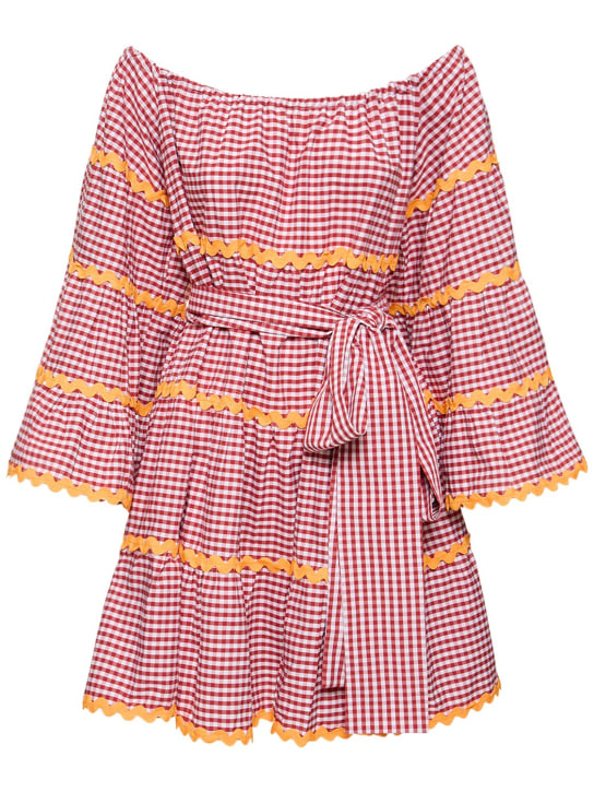 Flora Sardalos: Belted cotton off-the-shoulder dress - Kırmızı - women_0 | Luisa Via Roma