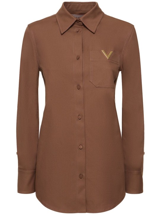 Valentino: 弹力棉质帆布衬衫式夹克 - 棕色 - women_0 | Luisa Via Roma