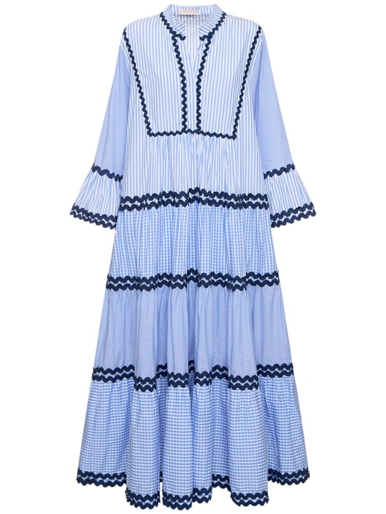 Flora Sardalos: Stripes cotton flared long dress - Blue - women_0 | Luisa Via Roma