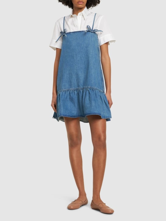 GANNI: Tinted cotton denim mini dress - women_1 | Luisa Via Roma