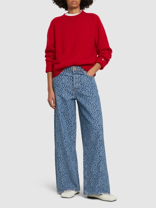 GANNI: Pantalon ample en denim de coton jacquard - Bleu - women_1 | Luisa Via Roma