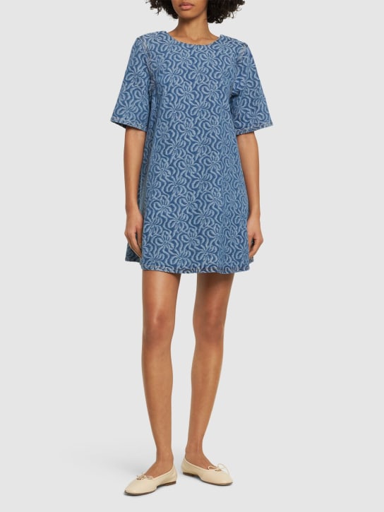 GANNI: Jacquard cotton denim A-line mini dress - Blue - women_1 | Luisa Via Roma