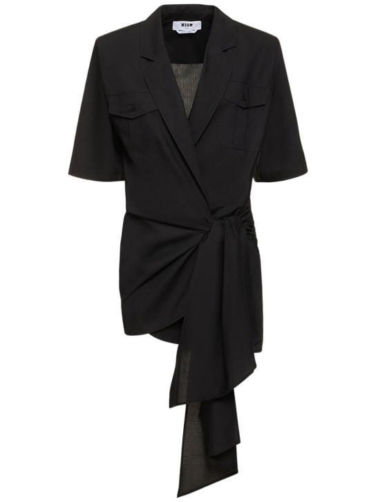 MSGM: Robe courte en popeline de coton - Noir - women_0 | Luisa Via Roma