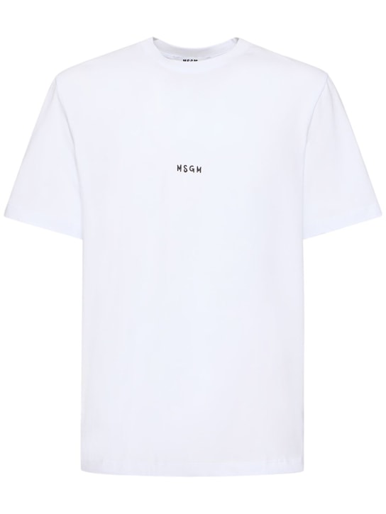 MSGM: Logo棉质平纹针织T恤 - 白色 - men_0 | Luisa Via Roma