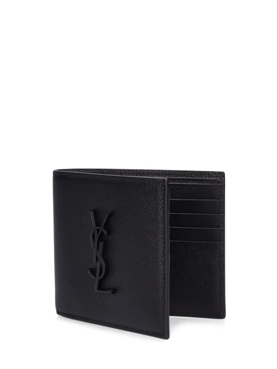 Saint Laurent: Cassandre East/West leather wallet - Black - men_1 | Luisa Via Roma
