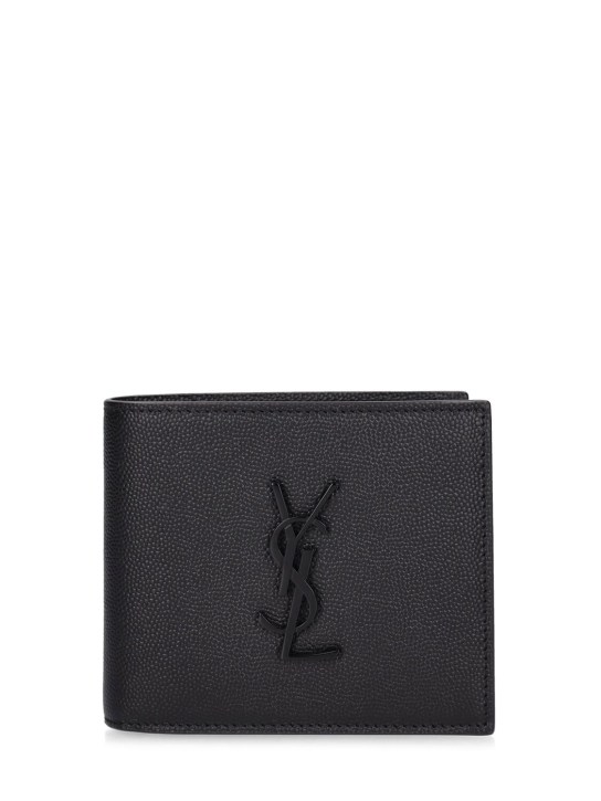 Saint Laurent: Cassandre East/West leather wallet - Black - men_0 | Luisa Via Roma