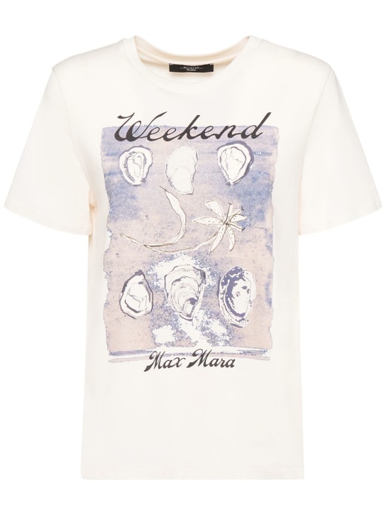 Weekend Max Mara: Zirlo印花平纹针织T恤 - 淡褐色/蓝色 - women_0 | Luisa Via Roma
