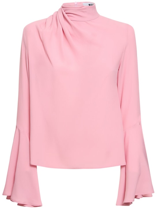 MSGM: Silk blend bell sleeve shirt - Pink - women_0 | Luisa Via Roma
