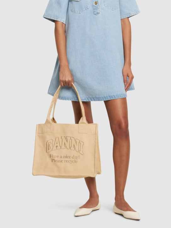GANNI: Large Easy recycled cotton tote bag - Buttercream - women_1 | Luisa Via Roma