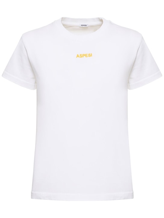 ASPESI: Cotton jersey embroidered logo t-shirt - Beyaz - women_0 | Luisa Via Roma