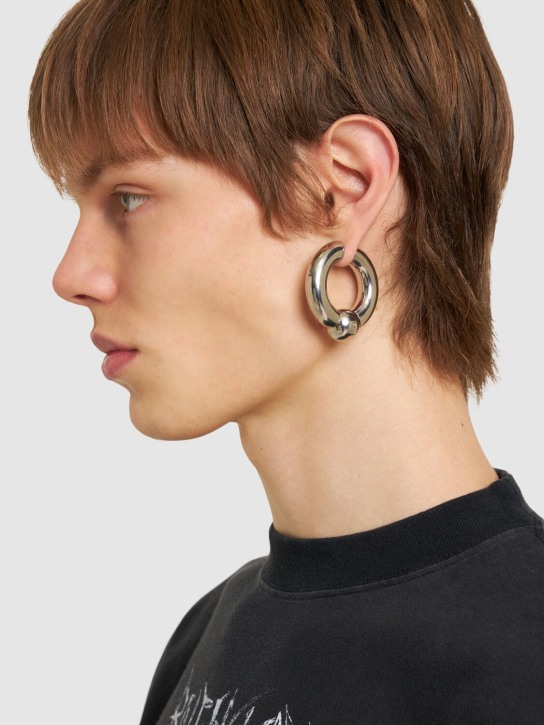 Balenciaga: Mega brass earrings - Silver - men_2 | Luisa Via Roma