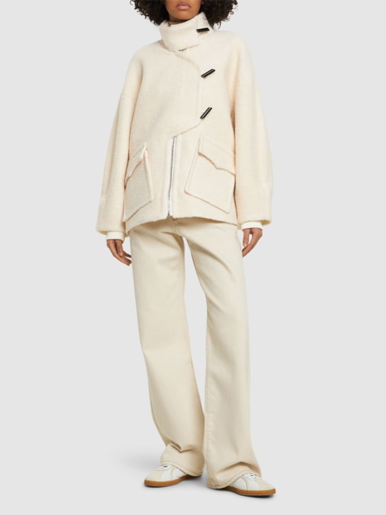 GANNI: Wool blend bouclé jacket - White - women_1 | Luisa Via Roma