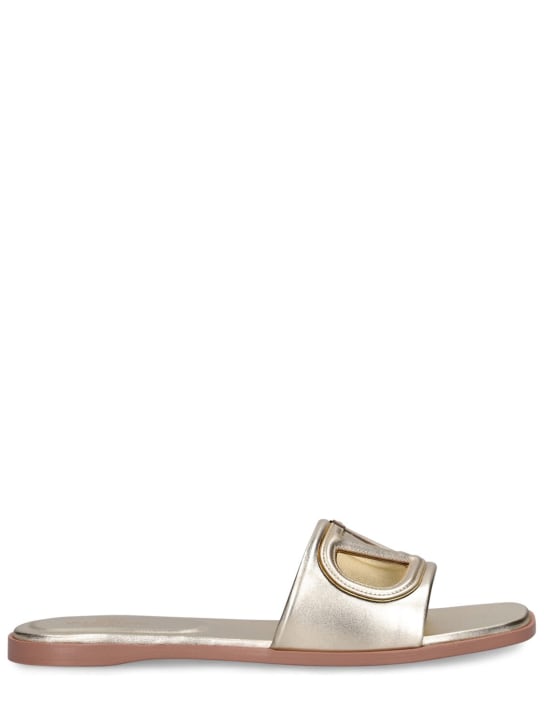 Valentino Garavani: Vlogo metallic leather slide sandals - Platinum - women_0 | Luisa Via Roma