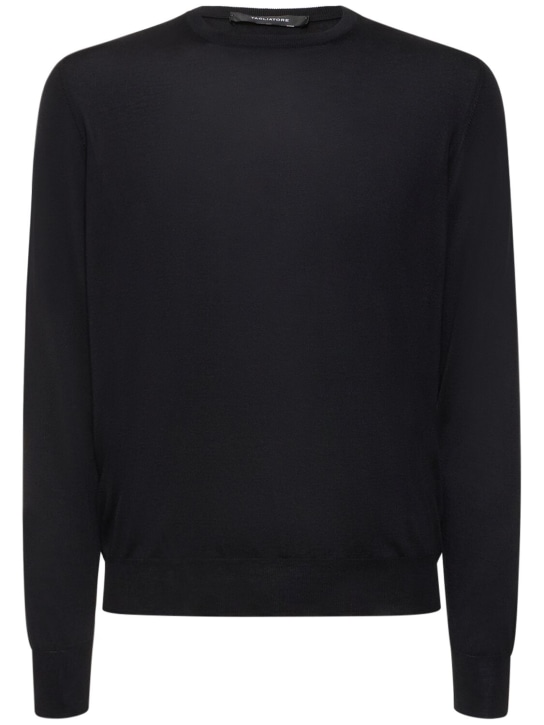 Tagliatore: Silk & cotton crewneck sweater - Lacivert - men_0 | Luisa Via Roma