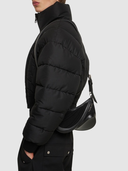 MUGLER: Small Spiral embossed denim shoulder bag - Black - men_1 | Luisa Via Roma