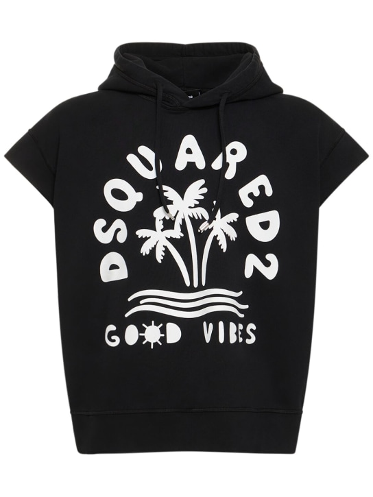 Dsquared2: Logo cotton hoodie vest - Siyah - men_0 | Luisa Via Roma
