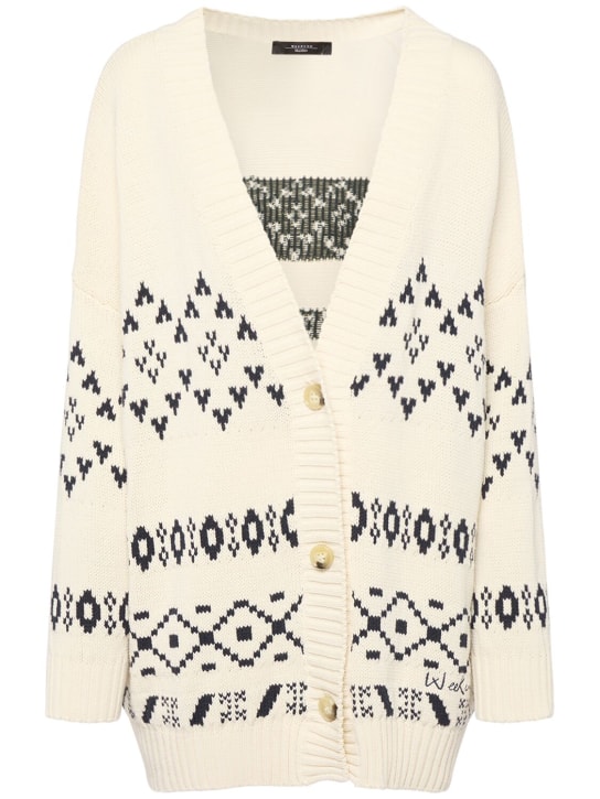 Weekend Max Mara: Acacia embroidered cotton blend cardigan - Beyaz/Siyah - women_0 | Luisa Via Roma