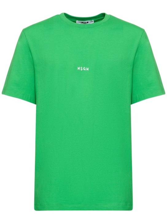 MSGM: T-shirt in jersey di cotone con logo - Verde - men_0 | Luisa Via Roma