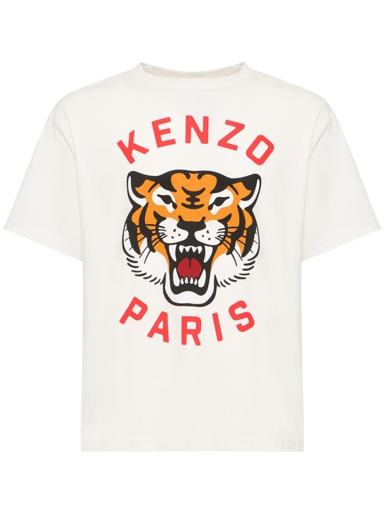 Kenzo Paris: 타이거 프린트 코튼 저지 티셔츠 - Off-White - men_0 | Luisa Via Roma