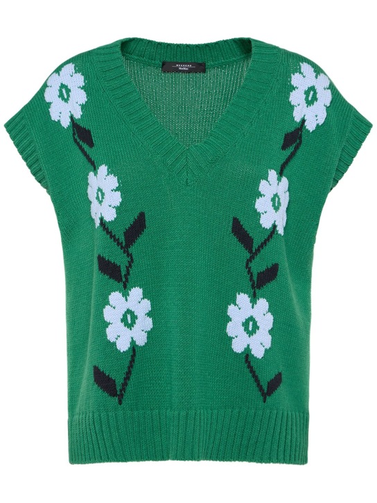 Weekend Max Mara: Austria embroidered cotton blend vest - Green/Multi - women_0 | Luisa Via Roma