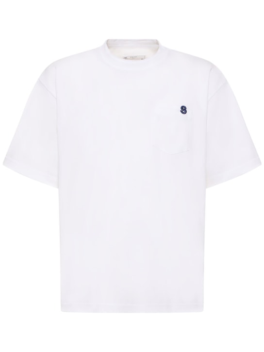 Sacai: 棉质平纹针织T恤 - 白色 - men_0 | Luisa Via Roma