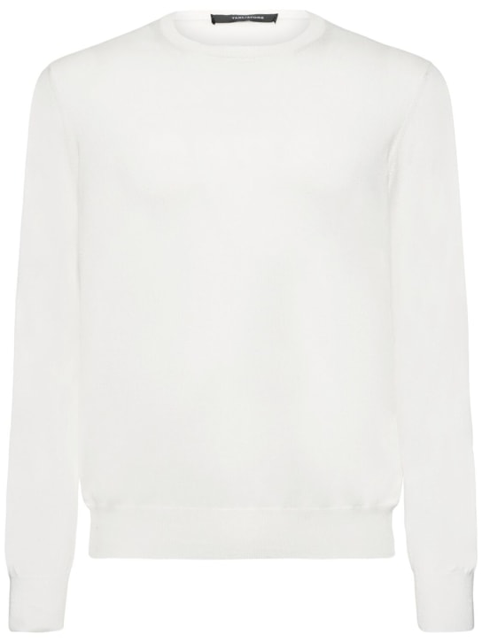 Tagliatore: Silk & cotton crewneck sweater - Beyaz - men_0 | Luisa Via Roma