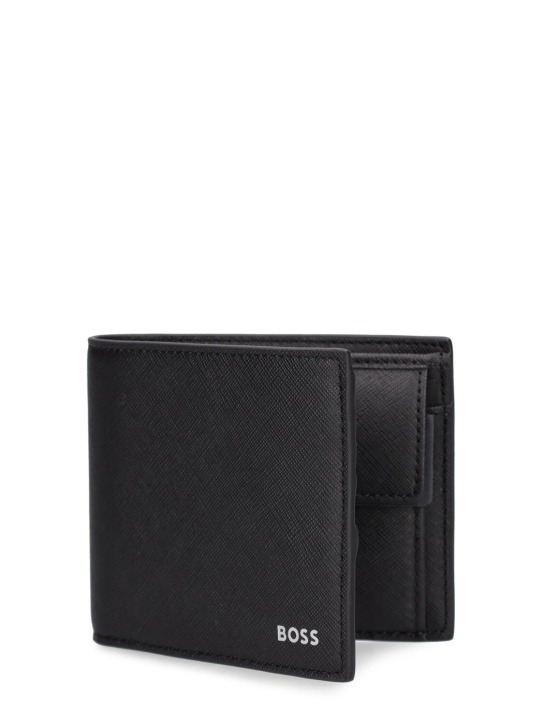 Boss: Zair leather billfold wallet - Black - men_1 | Luisa Via Roma