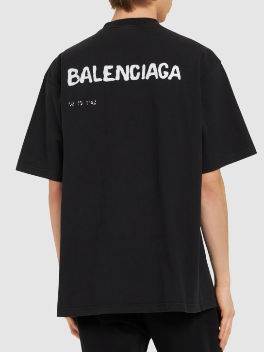 Balenciaga: Printed cotton jersey t-shirt - Black/White - men_2 | Luisa Via Roma