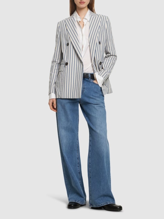 Brunello Cucinelli: Veste en coton à rayures à double boutonnage - Bleu/Blanc - women_1 | Luisa Via Roma