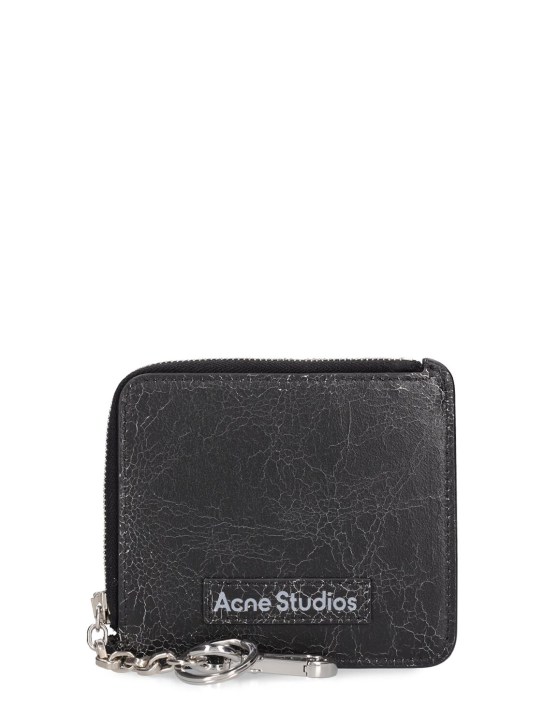 Acne Studios: Aquare レザージップコインケース - ブラック - men_0 | Luisa Via Roma