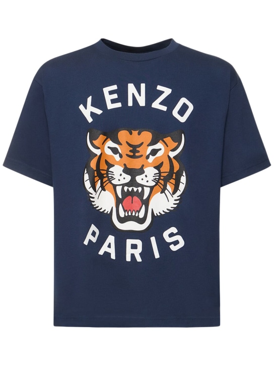 Kenzo Paris: Tiger print cotton jersey t-shirt - Lacivert - men_0 | Luisa Via Roma