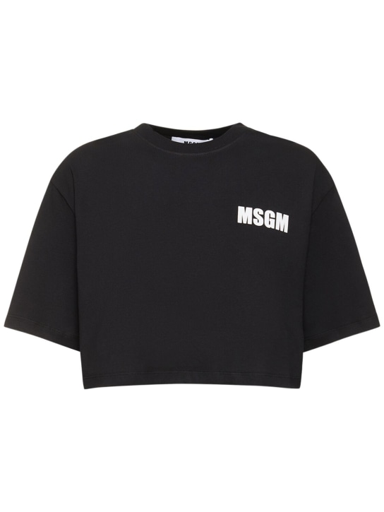MSGM: Cropped cotton t-shirt - Siyah - women_0 | Luisa Via Roma