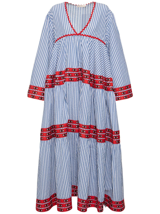 Flora Sardalos: Striped cotton long sleeve maxi dress - Blue - women_0 | Luisa Via Roma