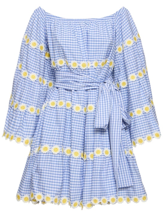 Flora Sardalos: Embroidery cotton off-the-shoulder dress - Blue - women_0 | Luisa Via Roma