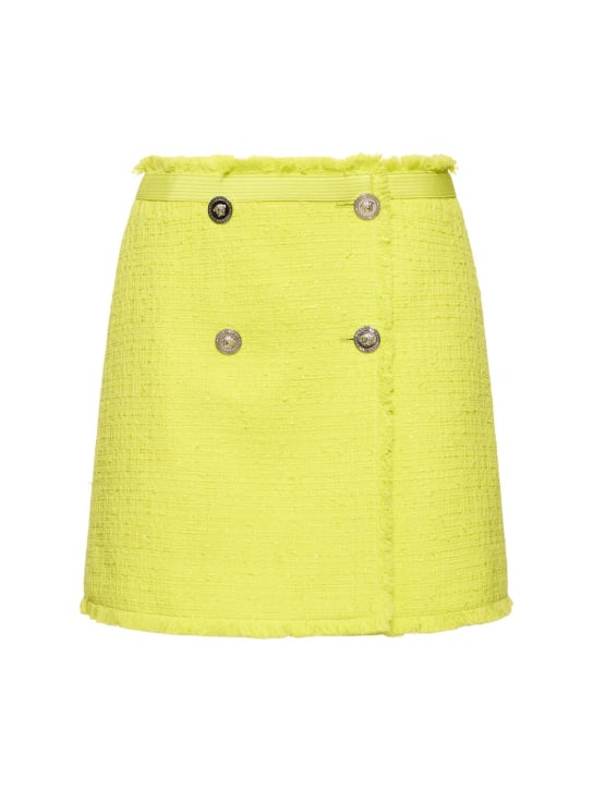 Versace: 混棉花呢迷你围裹式半身裙 - 黄色 - women_0 | Luisa Via Roma