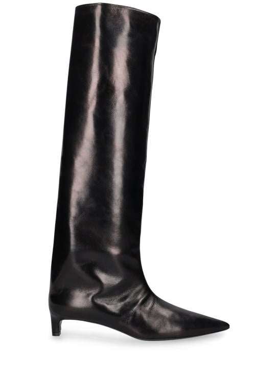 Jil Sander: Botas altas de piel 35mm - Negro - women_0 | Luisa Via Roma