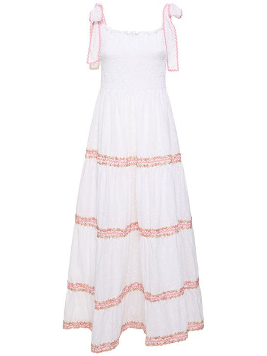 Flora Sardalos: Embroidery cotton lace-up dress - Beyaz - women_0 | Luisa Via Roma