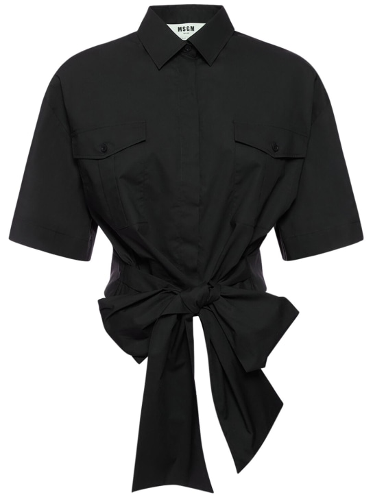 MSGM: Camisa de popelina de algodón - Negro - women_0 | Luisa Via Roma