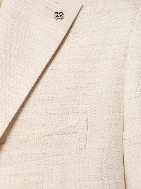 Tagliatore: Blazer en coton et lin à boutonnage simple - Beige - men_1 | Luisa Via Roma
