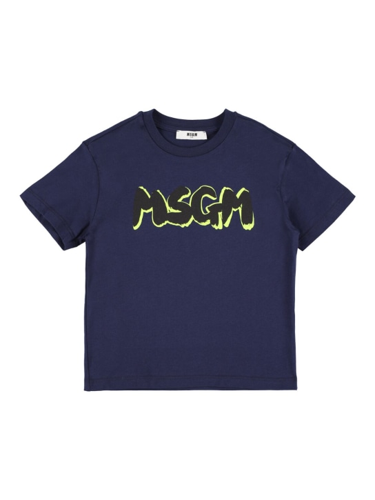 MSGM: コットンジャージーTシャツ - ブルー - kids-boys_0 | Luisa Via Roma