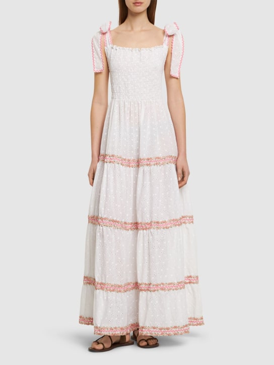 Flora Sardalos: Embroidery cotton lace-up dress - Beyaz - women_1 | Luisa Via Roma