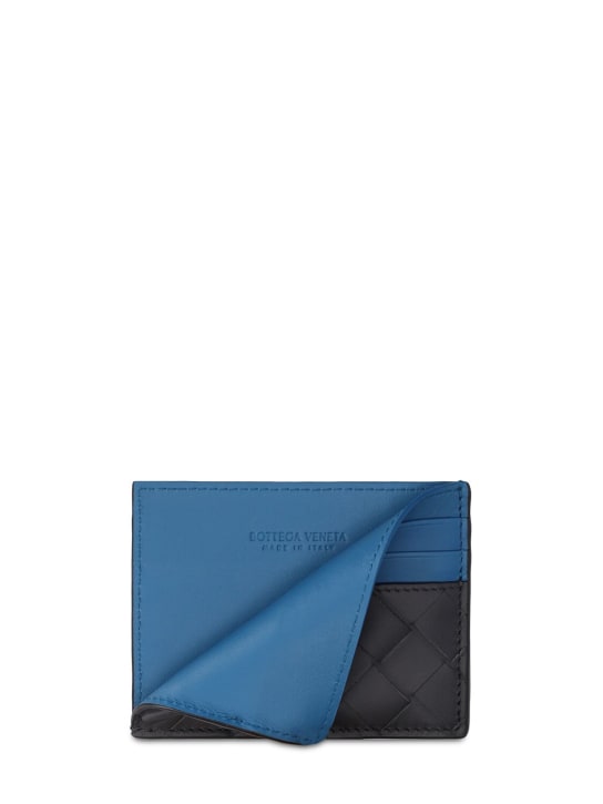 Bottega Veneta: Intrecciato leather credit card case - Ardoise/Blue - men_1 | Luisa Via Roma