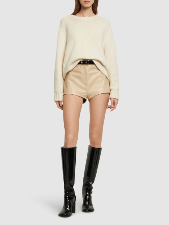 Magda Butrym: Leather high rise shorts - Bej - women_1 | Luisa Via Roma