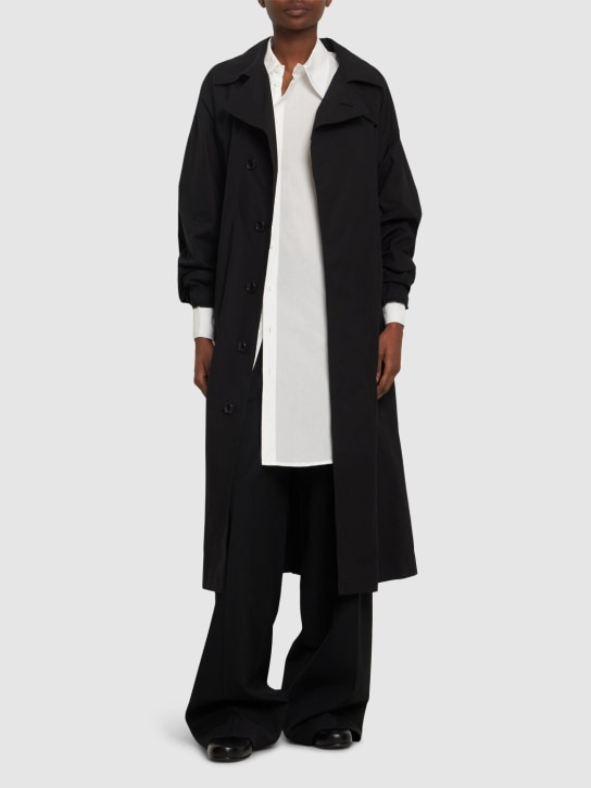 Yohji Yamamoto: Cotton midi trench coat - Siyah - women_1 | Luisa Via Roma