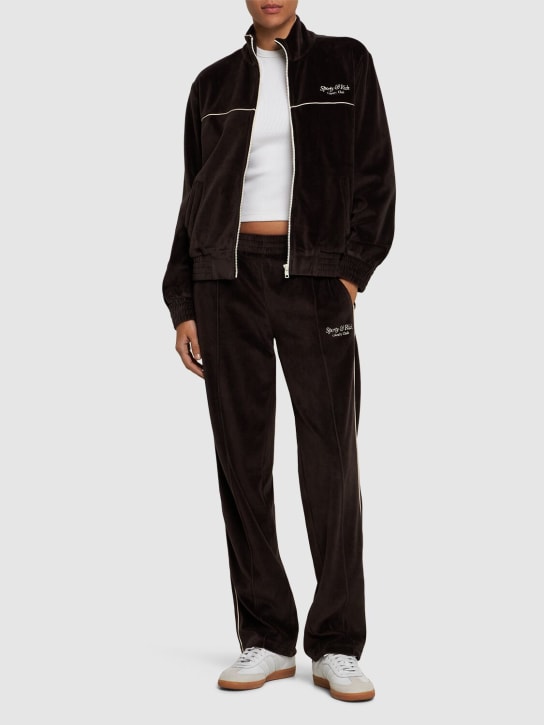 Sporty & Rich: Script velour track pants - women_1 | Luisa Via Roma