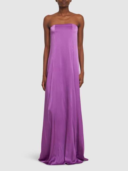Forte_forte: Stretch silk satin dress - Purple - women_1 | Luisa Via Roma