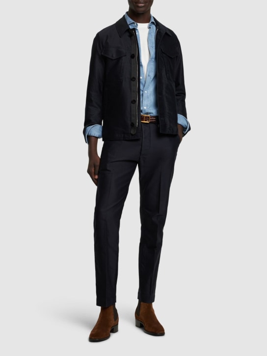 Tom Ford: Compact cotton military field jacket - Navy - men_1 | Luisa Via Roma