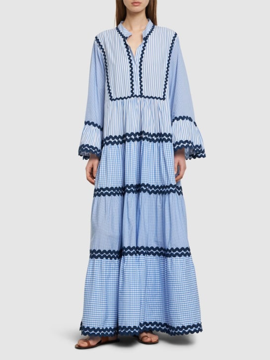 Flora Sardalos: 条纹棉质喇叭长款连衣裙 - 蓝色 - women_1 | Luisa Via Roma
